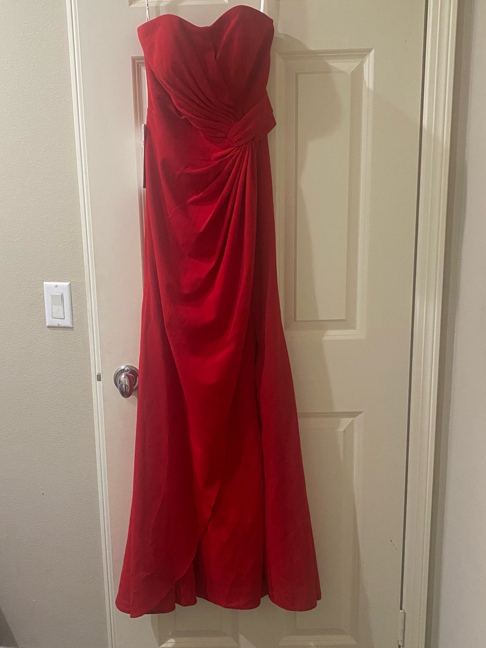 Azazie Strapless Red Ruched Evening Gown